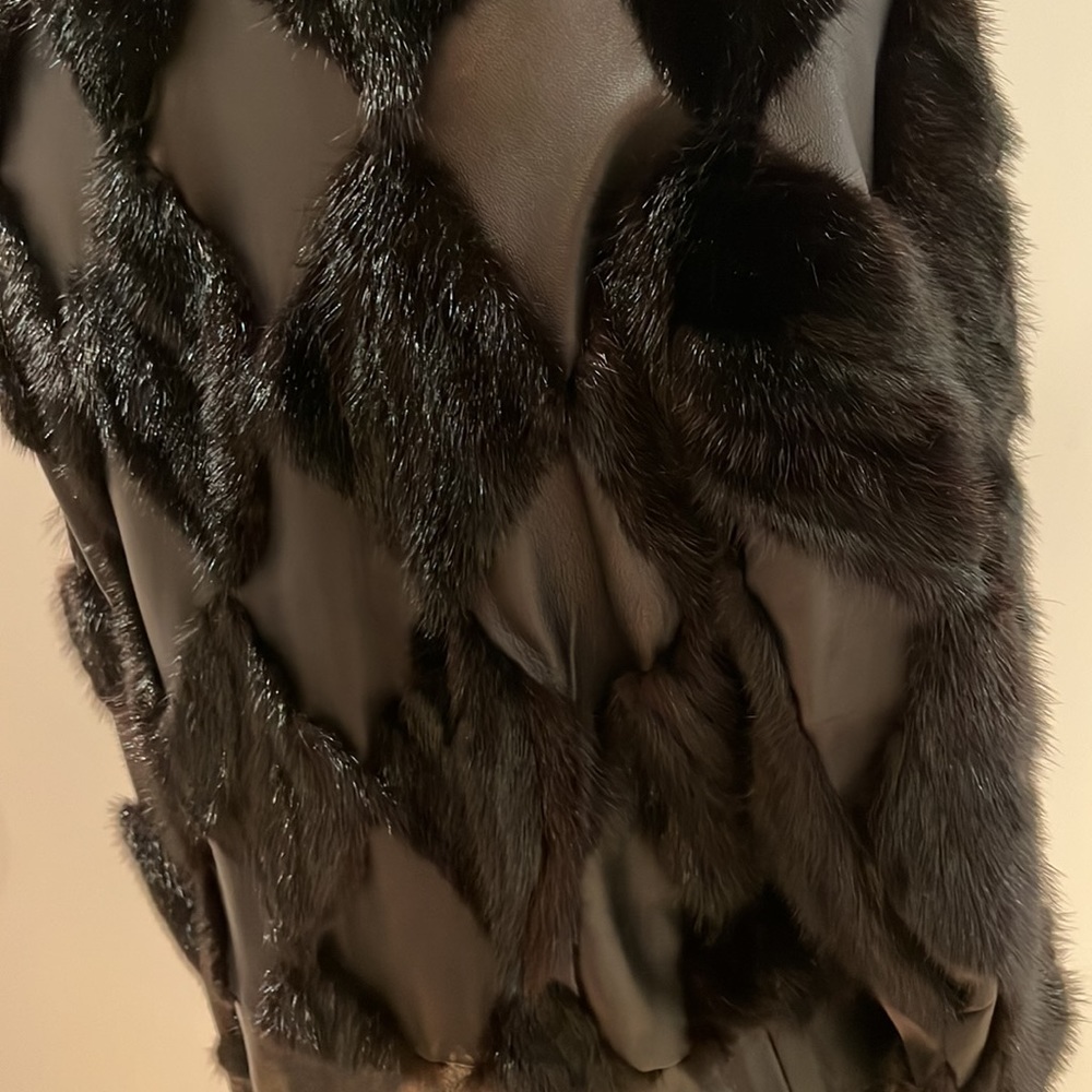 Black Leather Jacket With Black Patchwork Fur Min… - image 7